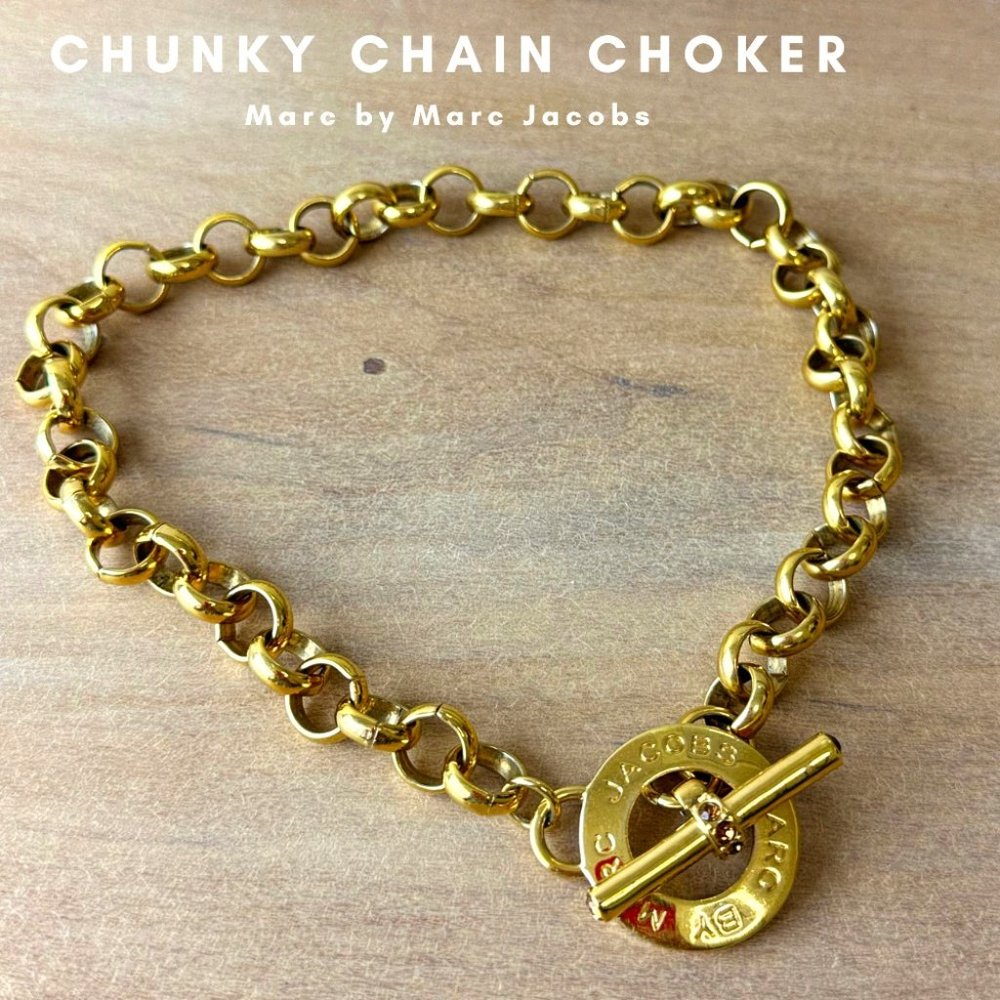 Chunky Bold Gold Chain Choker Toggle Necklace Marc by Marc Jacobs 18”